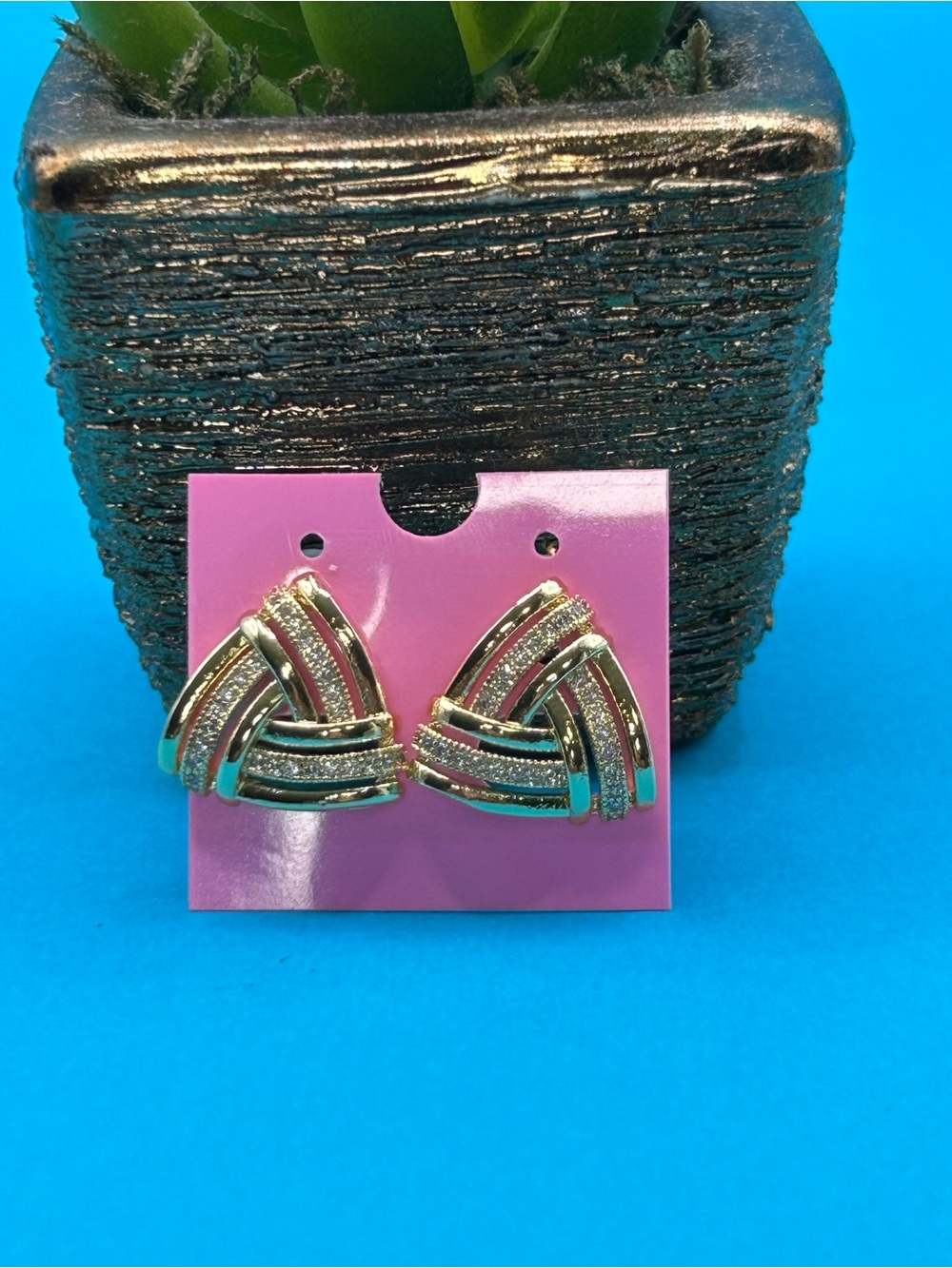 Gold-Tone Tri-Arc Crystal Clip Earrings - Women Jewelry
